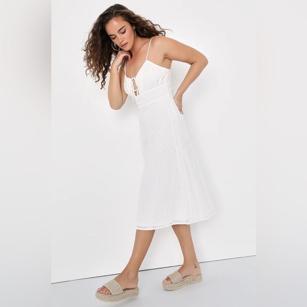 Lulus Adored Aura White Eyelet Embroidered Cutout Midi Dress